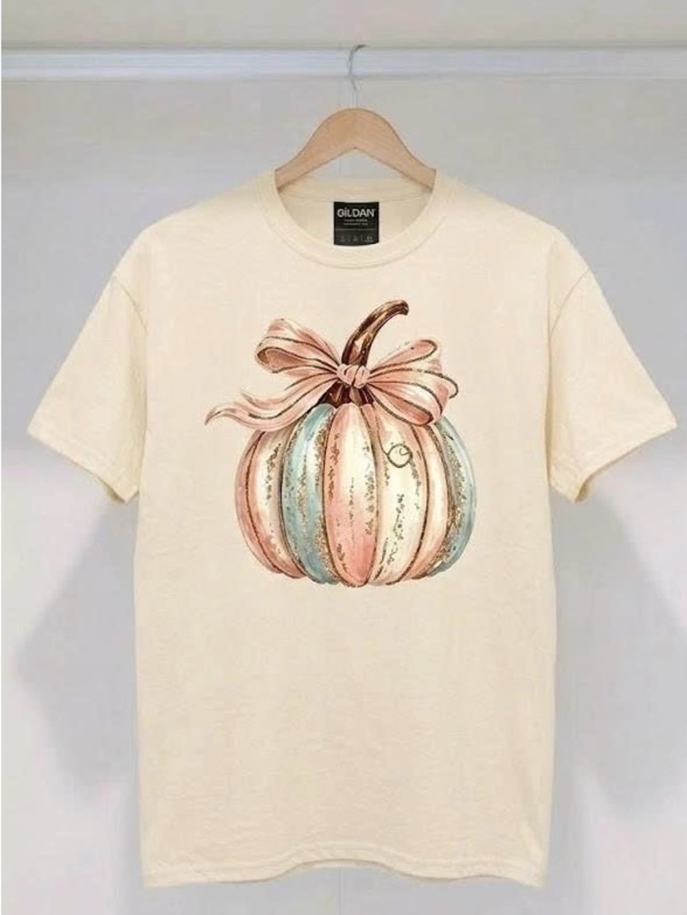 Coquette Pink Bow Pumpkin T-Shirt Cute Fall Pastel Pumpkin Graphic Tee